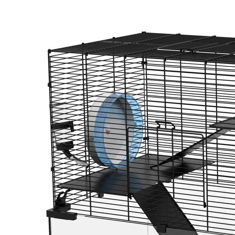 PawHut Hamster Cage, Gerbil Cage with Glass Basin for Small Hamsters, Black