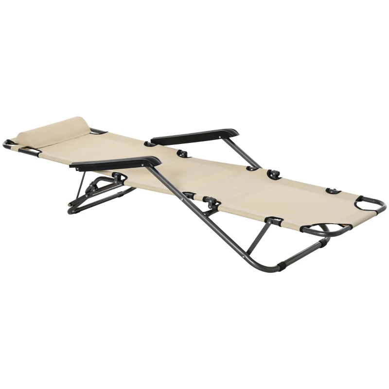 Outsunny Folding Chaise Lounge Chair, Outdoor Portable 2-Level Adjustable Recliner Zero Gravity Chair with Headrest Pillow, Beige