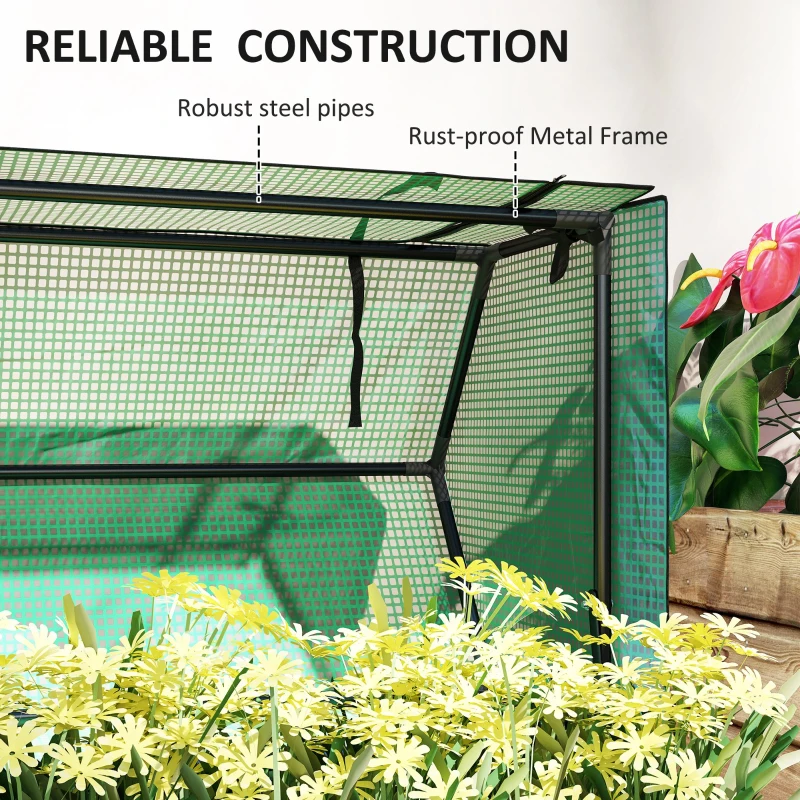Outsunny Raised Garden Bed Planter with PE Greenhouse Cover, Elevated Garden Bed Box with Drainage Hole for Flowers, Black