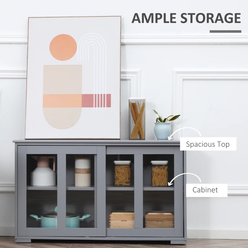 HOMCOM Sideboard Buffet Cabinet, Stackable Credenza, Coffee Bar Cabinet with Sliding Glass Door and Adjustable Shelf, Gray