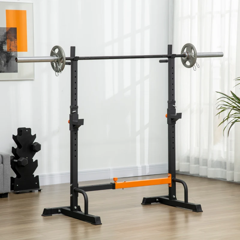 Soozier Adjustable Barbell Rack, Squat Rack with Dip Station and Push Up Stand, Multi-Function Weight Lifting for Home Gym
