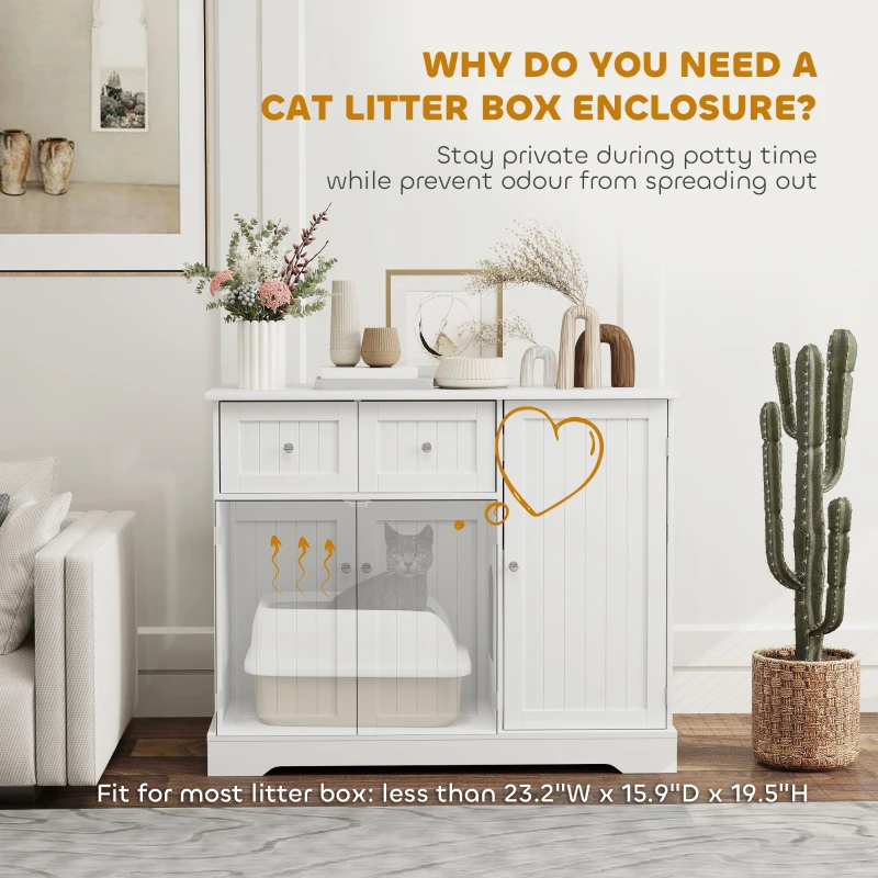PawHut Cat Litter Box Enclosure with Drawers, Storage, Anti-tip Kit, 39" x 18" x 31.5", White