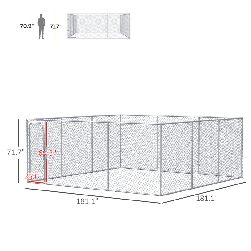 PawHut Large Dog Kennel Outside, Heavy Duty Dog Cage, Outdoor Fence Run with Galvanized Chain Link, Secure Lock, for Large Breeds, Chickens, Ducks, 15' x 15' x 6