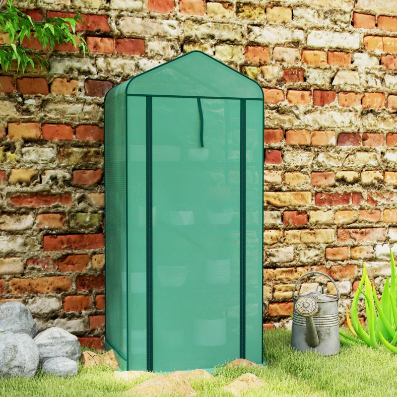 Outsunny Mini Greenhouse with Screen Roof, 4 Tier Portable Small Greenhouse with High Strength PE Cover, Green