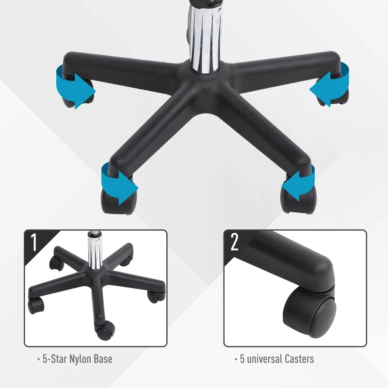 HOMCOM PU Leather Adjustable Rolling Stool, Round Swivel Drafting Stool with Back, Wheels, Black