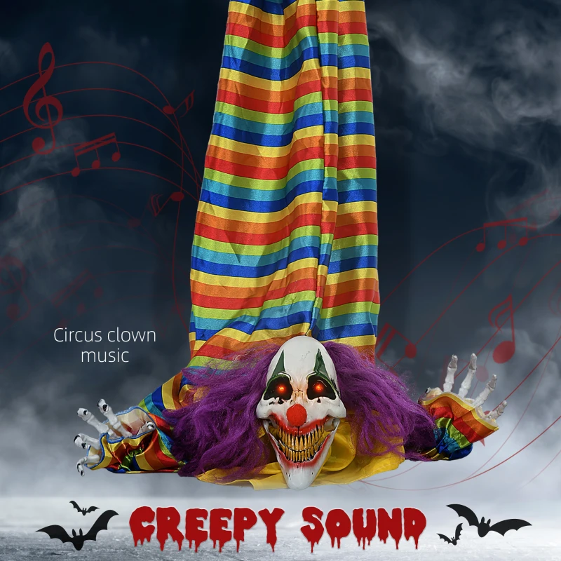 HOMCOM Hanging Clown Corpse Halloween Animatronic, Sound Activated