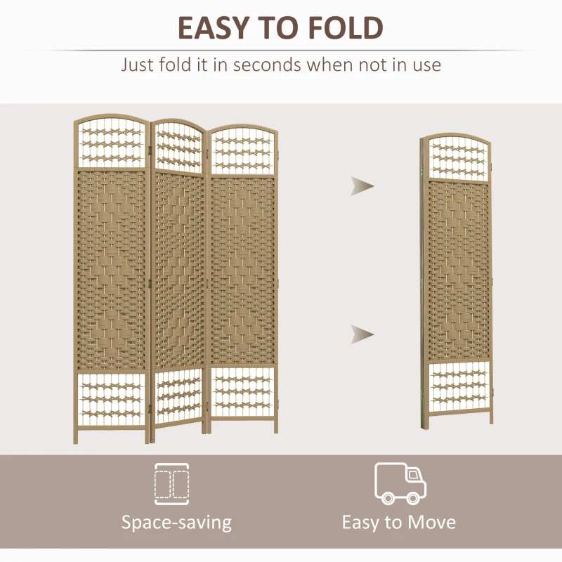 HOMCOM 3 Panel Folding Room Divider Portable Privacy Screen Wave Fiber Room Partition for Home Office Natural