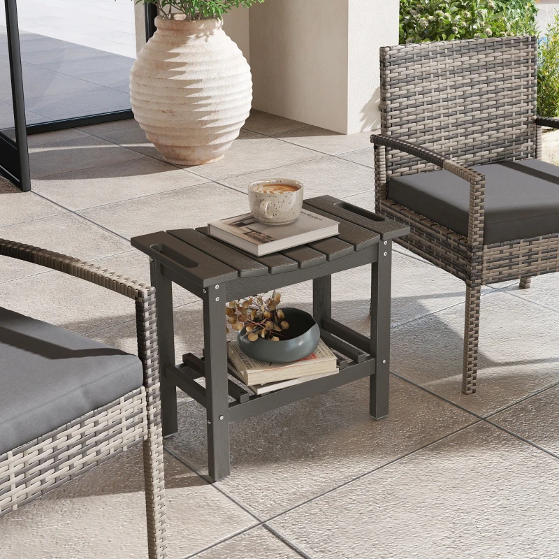 Outsunny HDPE Shower Bench, Waterproof Shower Stool with Handle, Storage Shelf, Non-Slip Pads for Indoor Outdoor, Dark Gray