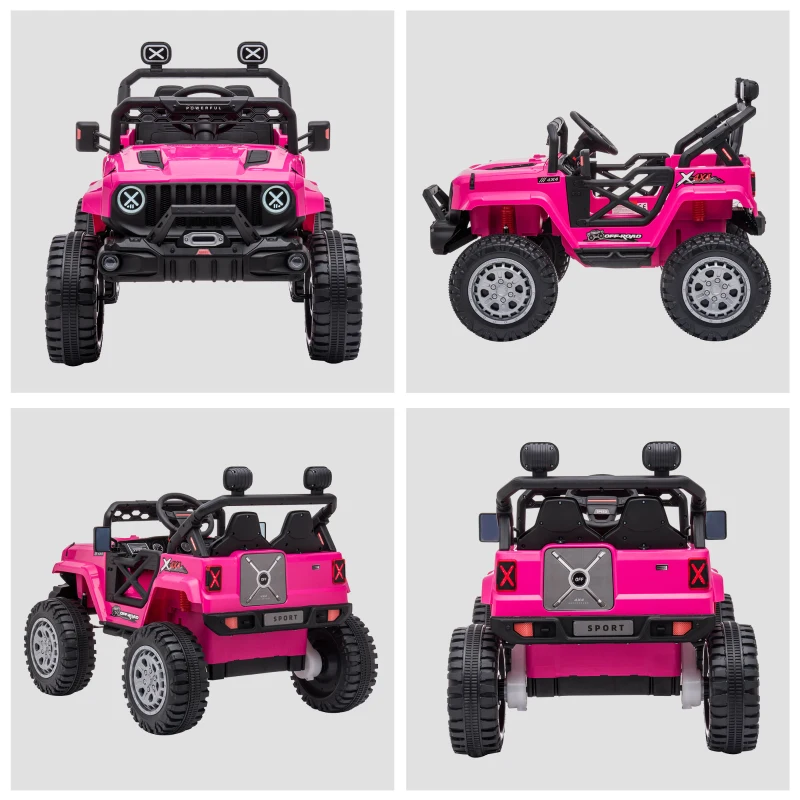 Aosom 12V Kids Ride on Car with Remote Control, Battery-Operated Ride on Toy with Spring Suspension, Led Lights, Music, Horn, 3 Speeds, USB, MP3, Pink