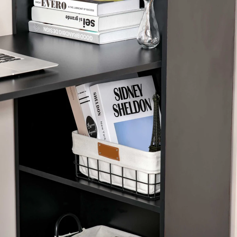 HOMCOM Modern Computer Desk with Storage Shelves, 47" Writing Table Workstation with Bookshelf for Home Office, Black