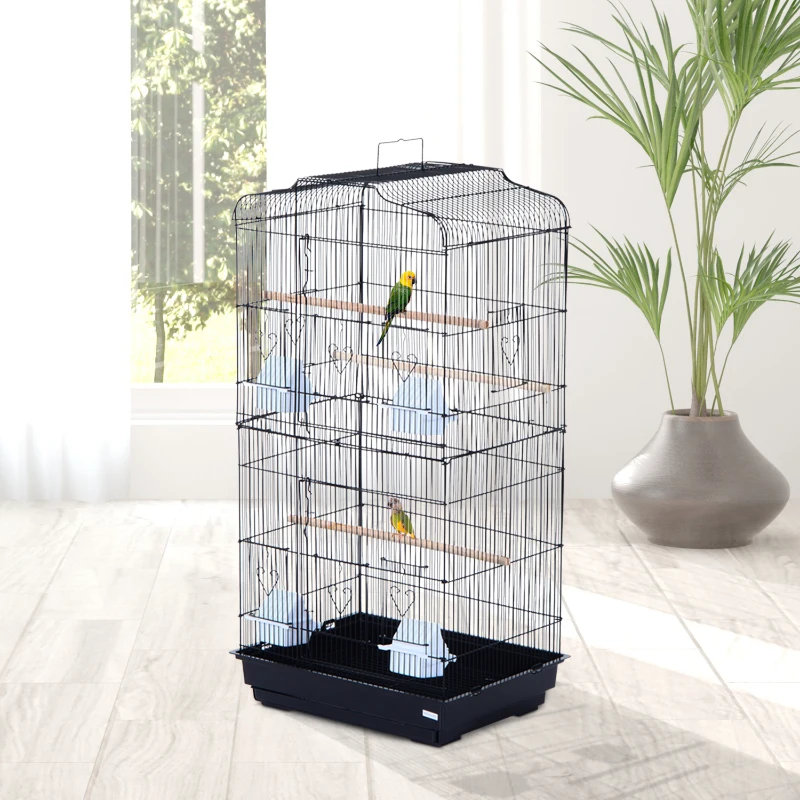 PawHut 36" Metal Indoor Bird Cage Starter Kit With Tray and Accessories - Black