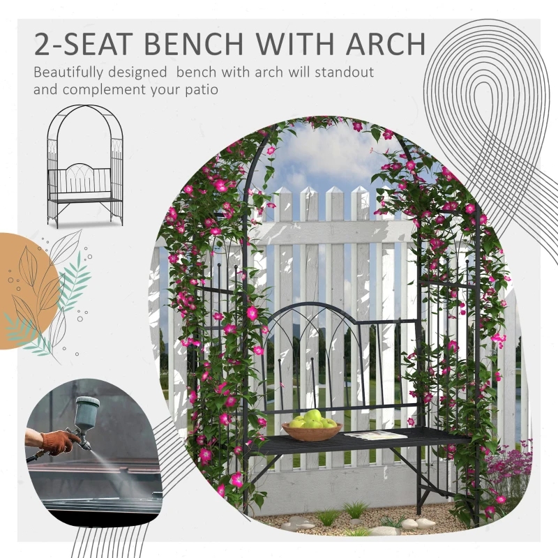 Outsunny 43" Garden Arbor Bench Trellis for Vines Climbing Plant Outdoor Decor Arch- Black