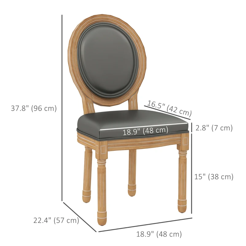 HOMCOM Dining Chairs Set of 2, French Vintage Style Kitchen Chairs with PU Leather Upholstery and Wooden Legs for Dining Room