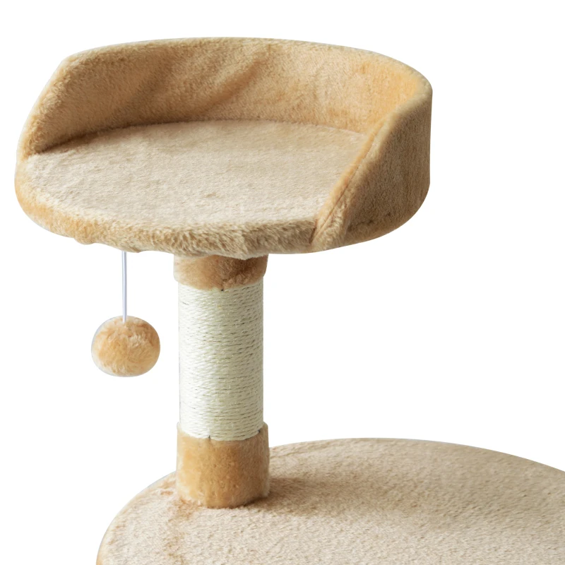 PawHut 45" Plush Sturdy Interactive Cat Condo Tower Scratching Post Activity Tree House - Beige/ White