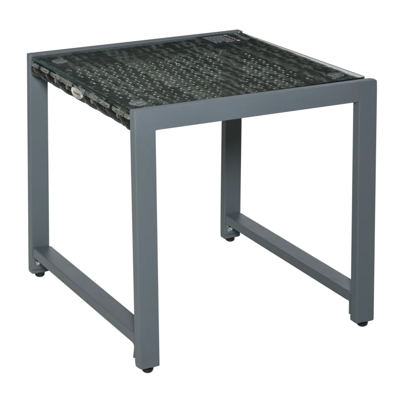 Outsunny Rattan Coffee Table, Wicker Patio Side Table with Tempered Glass Top and Aluminum Frame for Outdoor, Garden, Gray