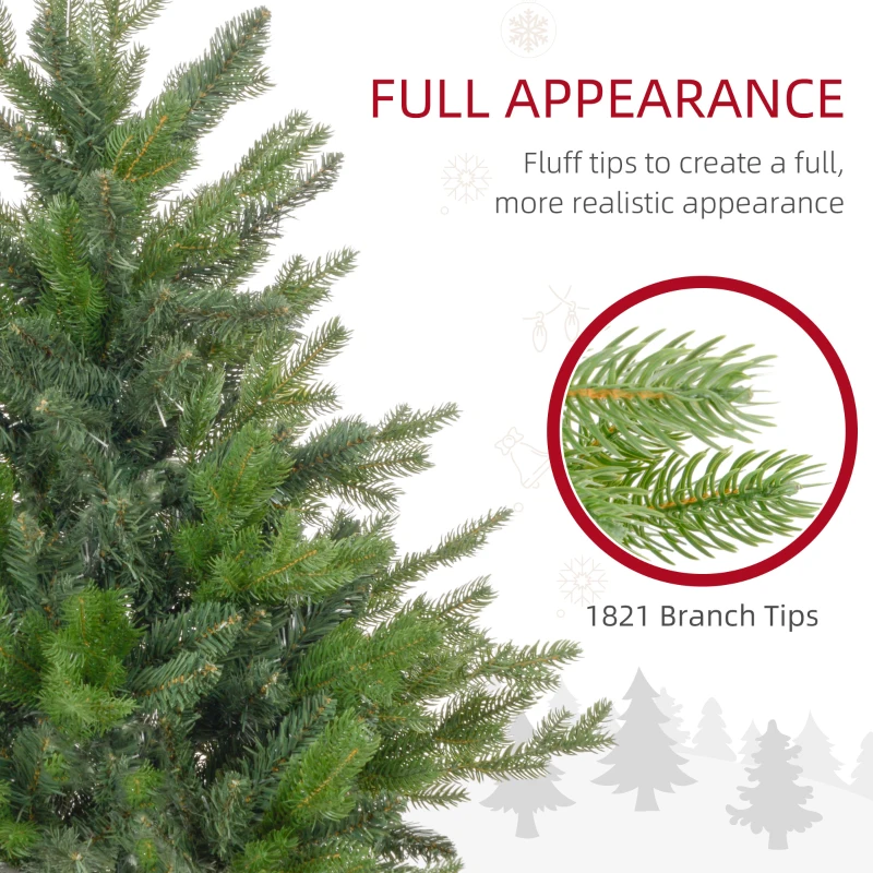 HOMCOM 6 Ft Artificial Christmas Tree with Foldable Metal Stand, Easy Assembly, Hinged Xmas Tree for Home Office Holiday