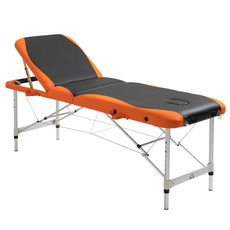 HOMCOM 85" 3 Section Foldable Massage Table Professional Salon SPA Facial Couch Bed (Black/Orange)