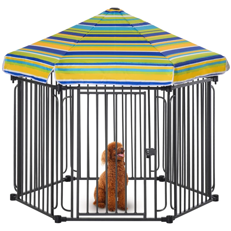 PawHut 48" x 41" Heavy-Duty Metal Dog Playpen, Outdoor Pet Cage Kennel, Puppy Exercise Fence Barrier with Weather-Resistant Polyester Roof, Locking Door, & Metal Frame