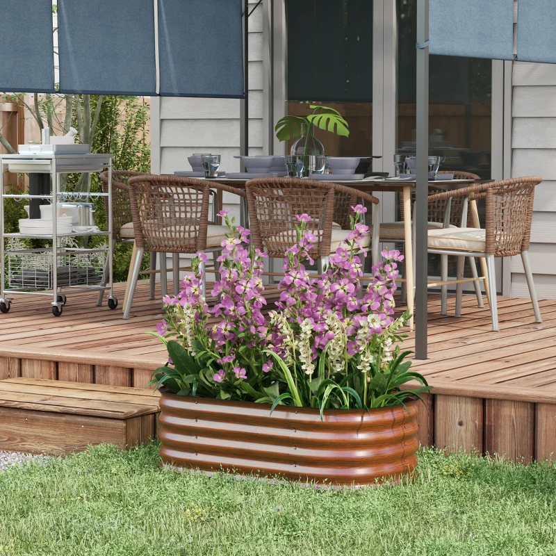 Outsunny 3.4' x 2' x 1' Galvanized Raised Garden Bed Kit, Metal Planter Box with Safety Edging, Brown