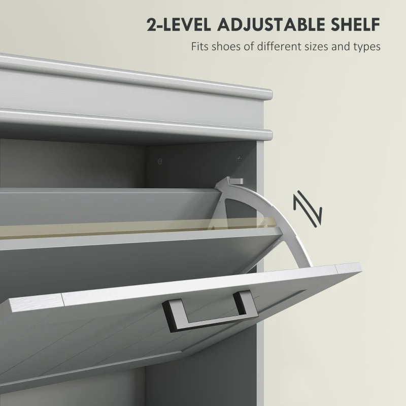 HOMCOM Slim Shoe Cabinet with 3 Flip Drawers and Adjustable Shelves, Narrow Shoe Cabinet for 15 Pairs of Shoes, Grey