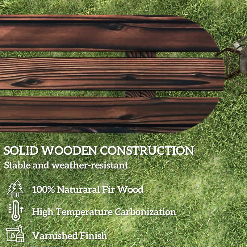 Outsunny 2-Person Outdoor Bench, Wood Garden Bench with Wagon Wheel Legs, Slatted Seat for Patio, Park, Backyard, Carbonized