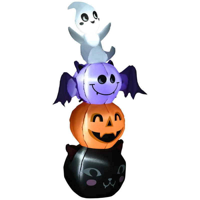 HOMCOM 6FT Halloween Inflatable Ghost Bat Pumpkin Black Cat Pole W/ LED Lights