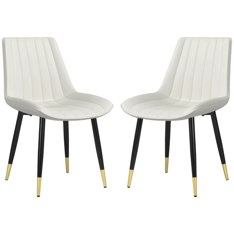 HOMCOM Dining Chairs Set of 2, Modern Kitchen Chair with PU Leather Upholstery and Steel Legs for Living Room, Bedroom, Cream