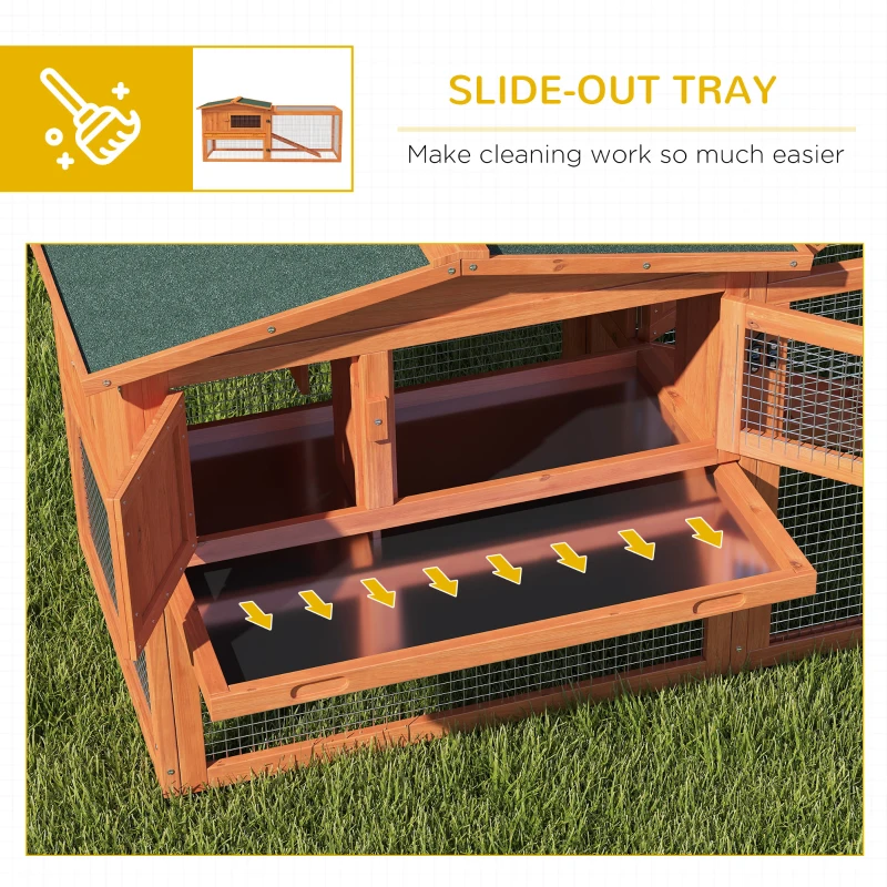 PawHut Rabbit Hutch 2-Story Bunny Cage, Guinea Pig Cage Indoor Outdoor, Small Animal House with Slide Out Tray, for Rabbits, Chickens, Ducks, 61.5" x 23" x 27", Orange