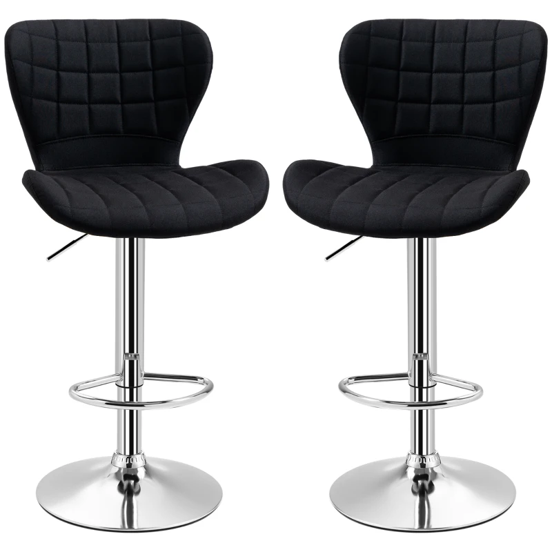 HOMCOM Set of 2 Counter Height Bar Stools Swivel Stool Height Adjustable Bar Chairs with Footrest for Kitchen Dining Home Pub, Black