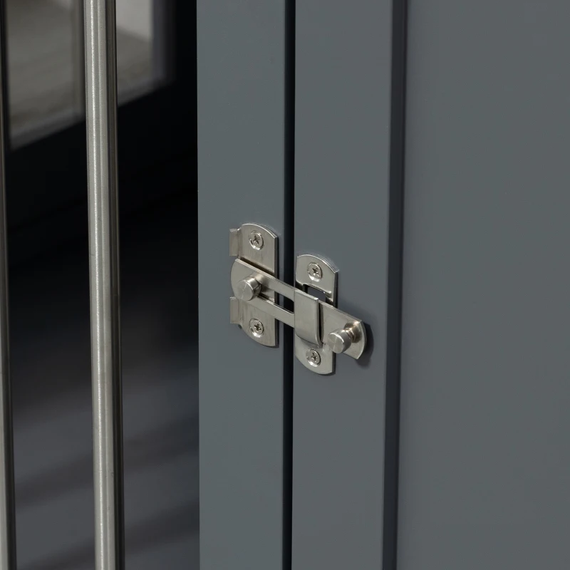 PawHut Dog Crate Furniture Wire Pet Cage Wooden Dog Kennel, End Table with Double Doors, and Locks, for Medium and Large Dog House Indoor Use, Gray