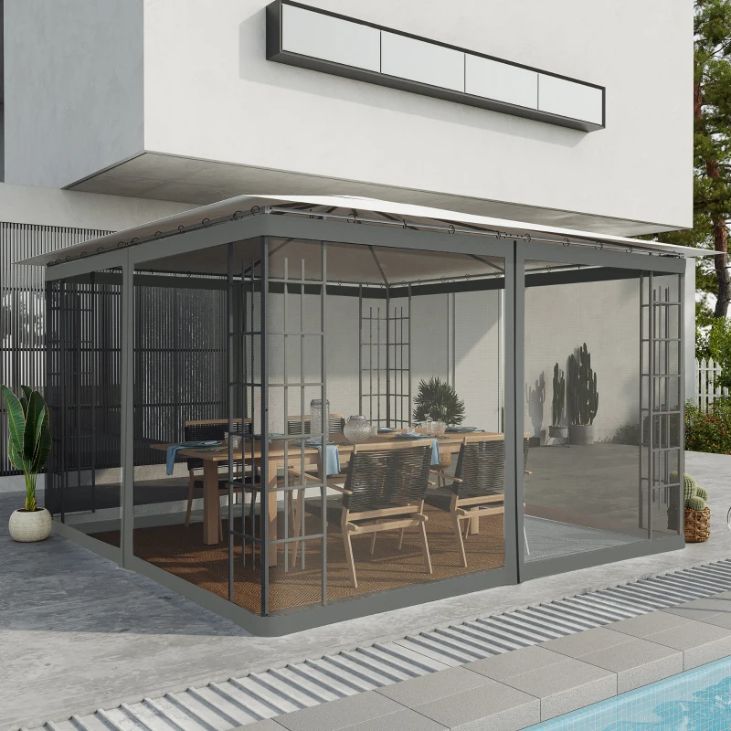 Outsunny Replacement Mosquito Netting for Gazebo 10' x 12' Black Screen Walls for Canopy with Zippers, Dark Grey