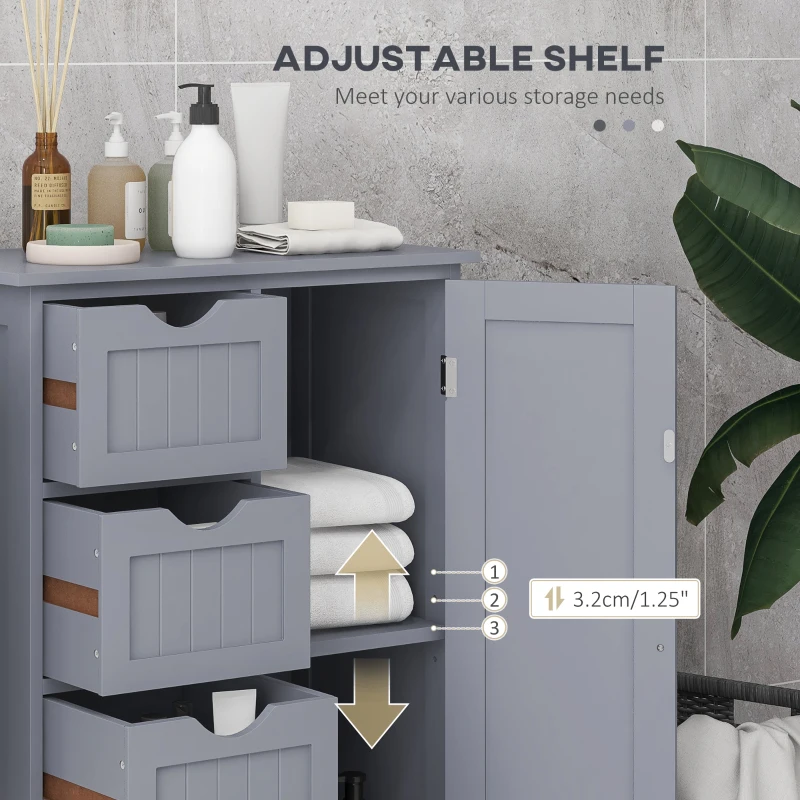 kleankin Bathroom Storage Cabinet, Floor Cabinet with Adjustable Shelf and 4 Drawers, Side Cabinet for Washroom, Grey
