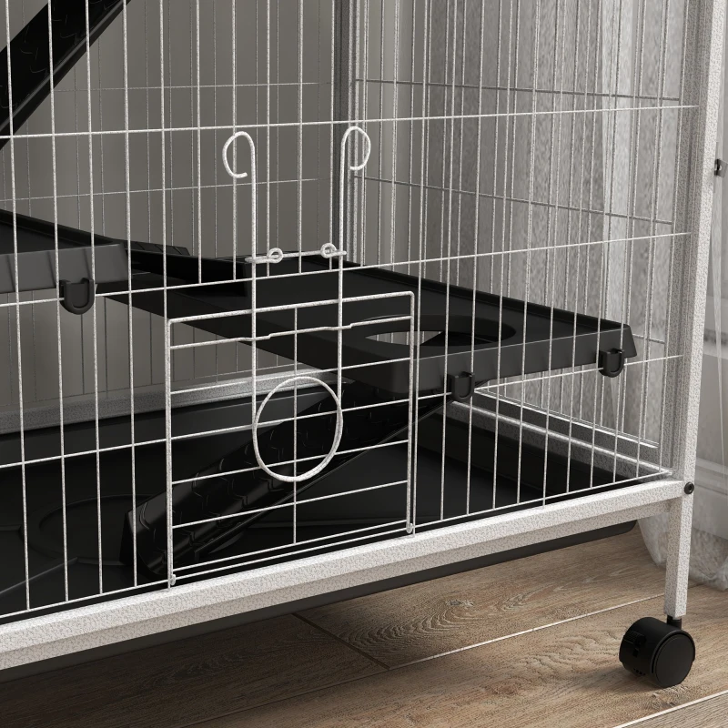 PawHut 5-Tier Rolling Small Animal Cage, Deluxe Guinea Pig Cage, Ferret Cage for Mink Chinchilla Kitten Rabbit, Light Grey