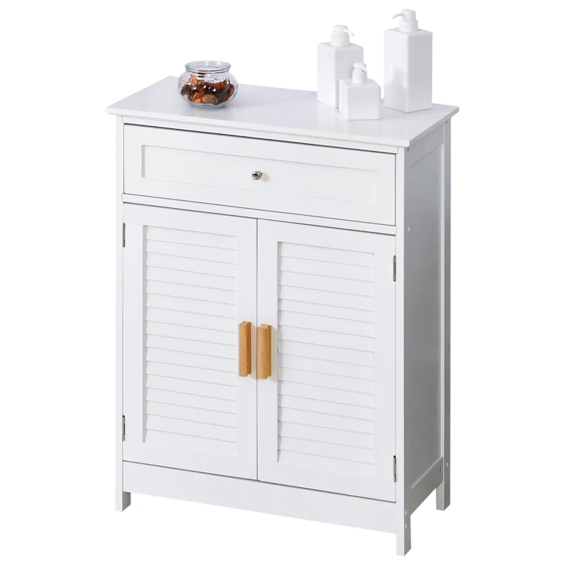 Kleankin  Bathroom Storage Cabinet Freestanding with Double Shutter Door and Drawer Toilet Vanity Cabinet  Narrow Organizer  White