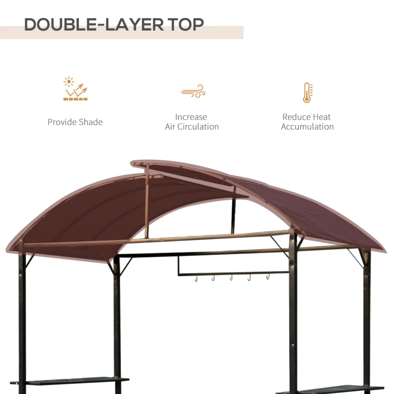 Outsunny 8x4ft BBQ Gazebo Tent Metal Frame Arch Canopy Garden Sunshade Portable Shelter Backyard with Side Shelf Coffee