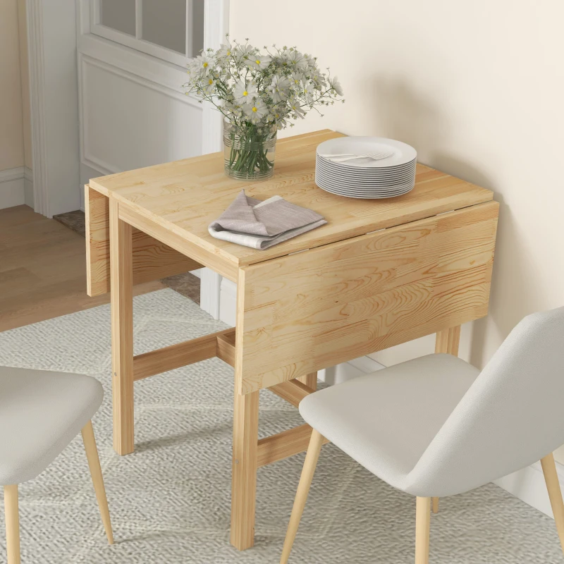 HOMCOM Solid Wood Kitchen Table, Farmhouse Drop Leaf Tables for Small Spaces, Folding Dining Table, Nature Wood