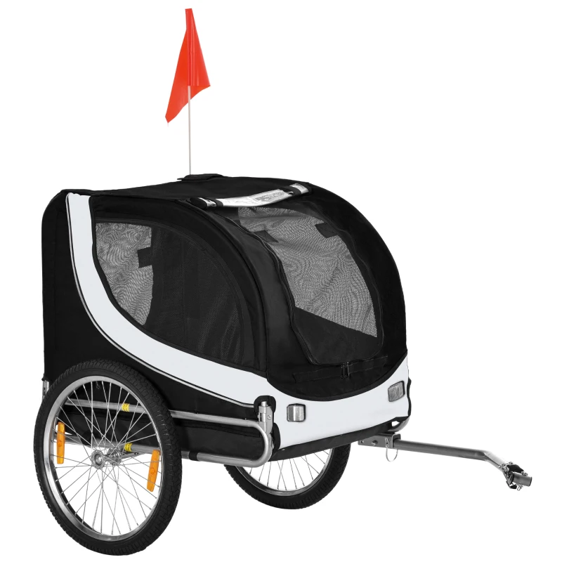 Aosom Dog Bike Trailer, Pet Cart Bicycle, Wagon Cargo Carrier Attachment with Hitch, Reflectors, Flag for Medium Dogs, Pet Wheelchair for Travelling, White