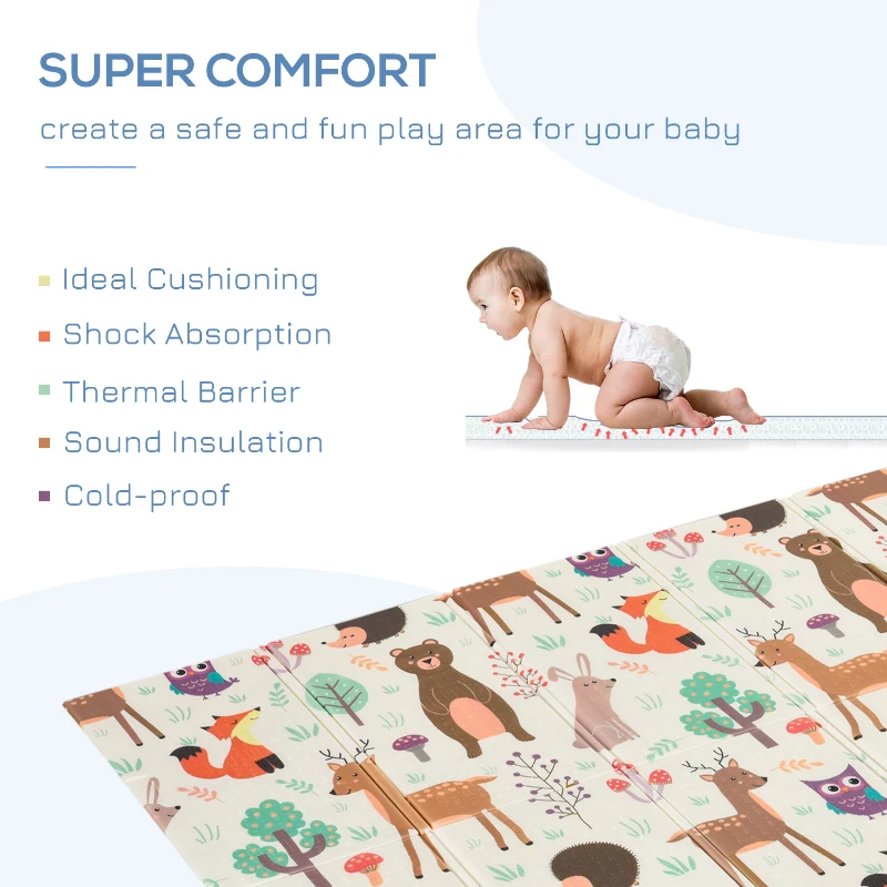 Qaba Foldable Baby Play Mat, Made With Comfortable Foam, Water-proof Surface, and Foldable Design, 78.75"L x 59"W x 0.4"T