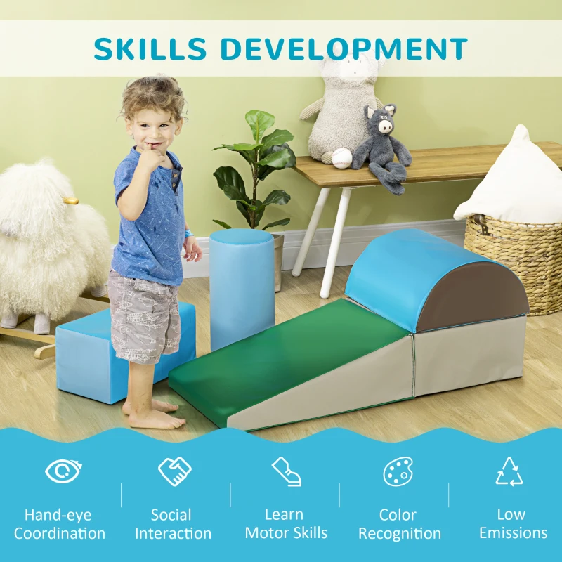 Soozier 5 Piece Climb and Crawl Activity Play Set, Baby Soft Play Set, Foam Climbing Blocks for Toddlers, Kids Preschooler Indoor Play Equipment Contemporary