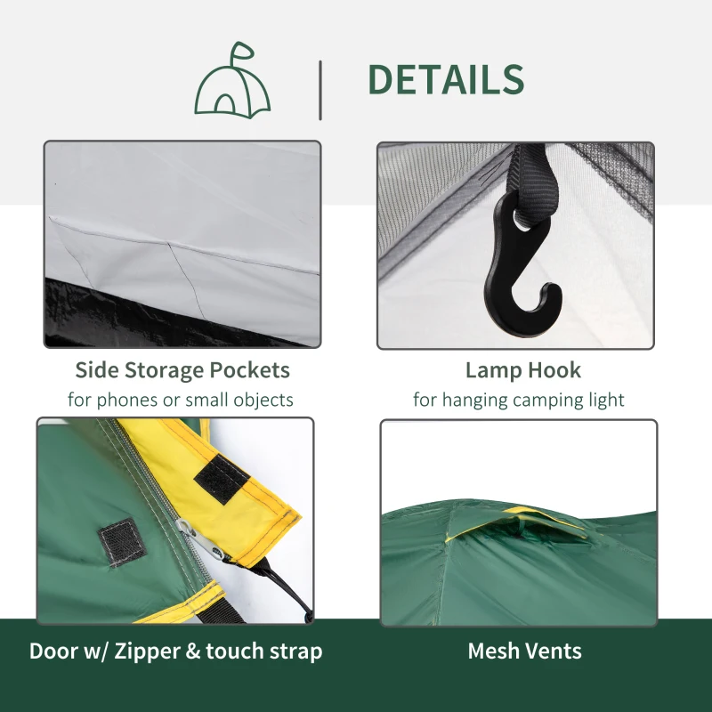 Outsunny 3-Person Camping Tent Backpacking Tent with Vestibule Area, Water-Fighting Polyester Rain Cover, & Mesh Windows, Yellow