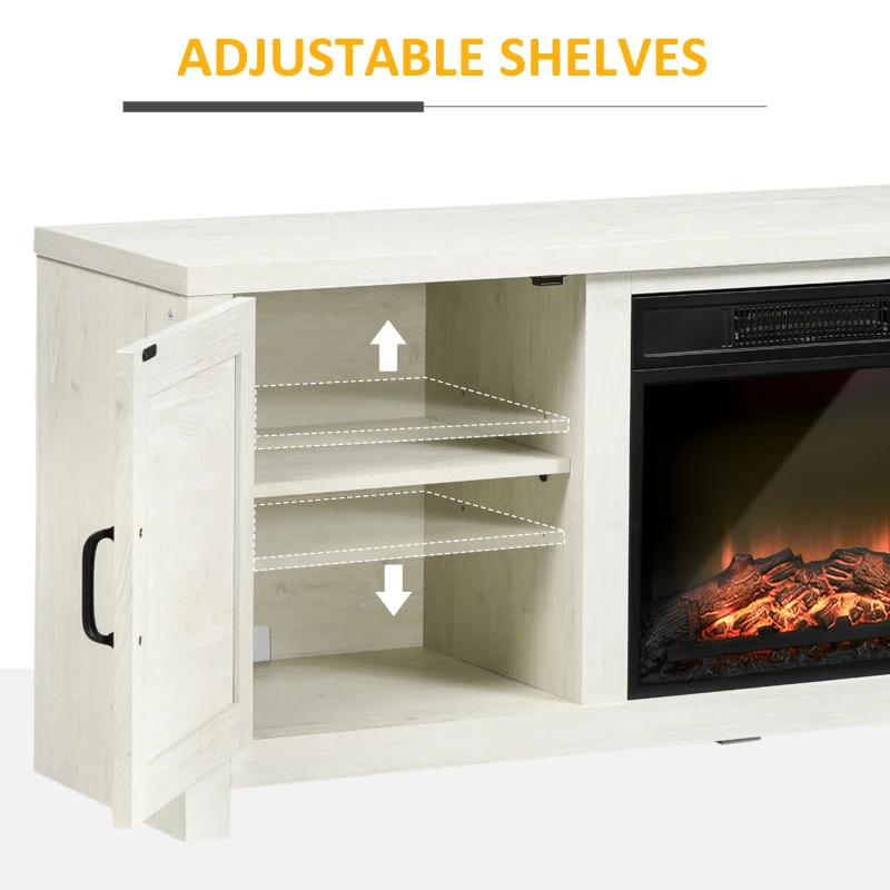 HOMCOM Electric Fireplace TV Stand for TV's up to 60" Flat Screen, Living Room Media Entertainment Console with Doors, Adjustable Storage Shelves, White