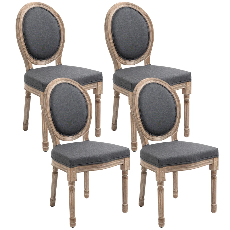 HOMCOM Vintage Armless Dining Chairs Set of 4, French Chic Side Chairs with Curved Backrest and Linen Upholstery for Kitchen, or Living Room, Grey