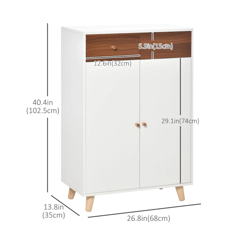 HOMCOM Shoe Cabinet with Doors for Entryway Modern Storage Organizer with Shelves Drawers for Hallway for 12 pairs Walnut