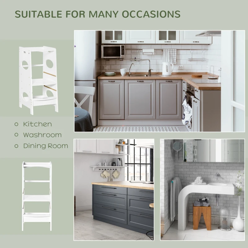 HOMCOM Kids Kitchen Stool with Adjustable Height, Counter Step Stool for Toddlers for Kids, White