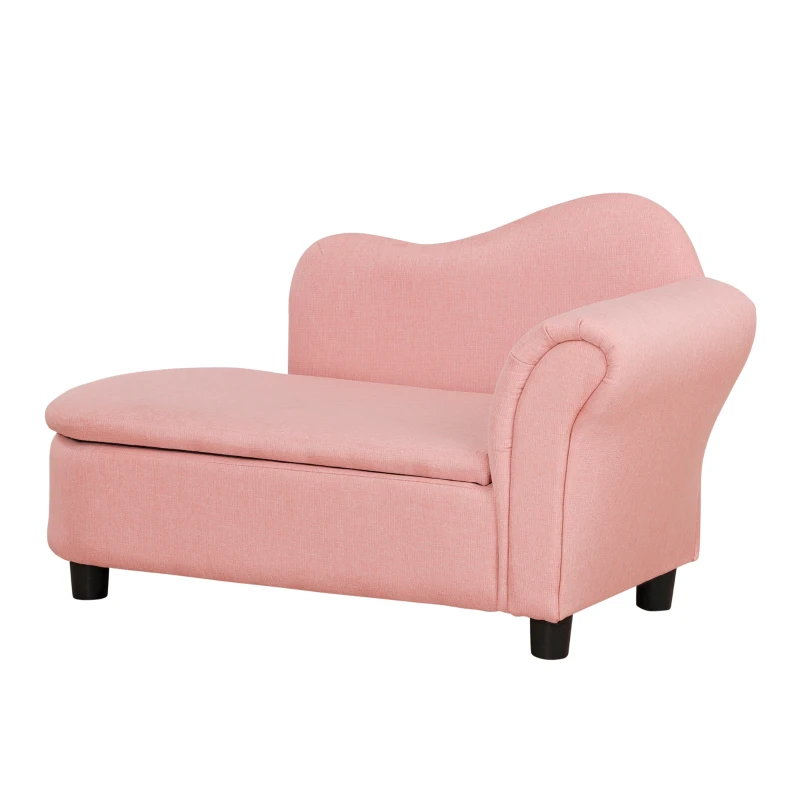 Qaba Kids Sofa, Toddler Couch with Storage Compartment, Children Chaise Lounge, Armrest Chair for Preschool for Kids Room, Kindergarten, Eucalyptus Wood, Pink