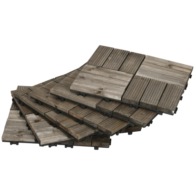 Outsunny 27 Pcs Wood Interlocking Deck Tiles, 12 x 12in Outdoor Flooring Tiles for Indoor and Outdoor Use, Tools Free Assembly, Charcoal Grey