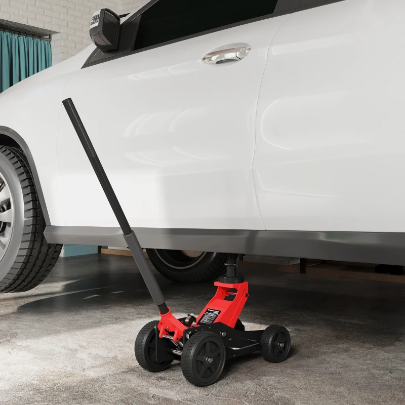 HOMCOM 1.5 Ton Big Wheel Hydraulic Car Jack Heavy Duty Steel Off-Road Jack with Extra Saddle for Trucks, SUVs, ATVs, Red