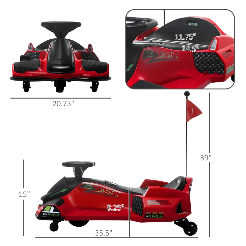Aosom 12V Electric Drifting Go Kart w/ Slow Start, Music, Lights, Red