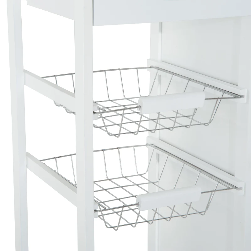 HOMCOM 34" Rolling Wood Kitchen Trolley Serving Cart with Drawer and Cabinet Wheeled Kitchen Storage Island White with Bamboo Top