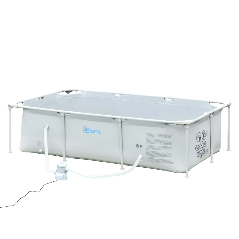 Outsunny 8.3ft x 5ft x 26in Frame Above Ground Swimming Pool Set with Filter Pump Filter Cartridge Reinforced Sidewalls Grey
